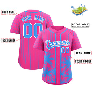 Custom Pink Powder Blue Pinstripe Coconut Tree Pattern Authentic Baseball Jersey