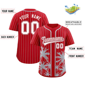 Custom Red Gray Pinstripe Coconut Tree Pattern Authentic Baseball Jersey