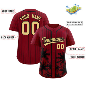 Custom Crimson Black Pinstripe Coconut Tree Pattern Authentic Baseball Jersey