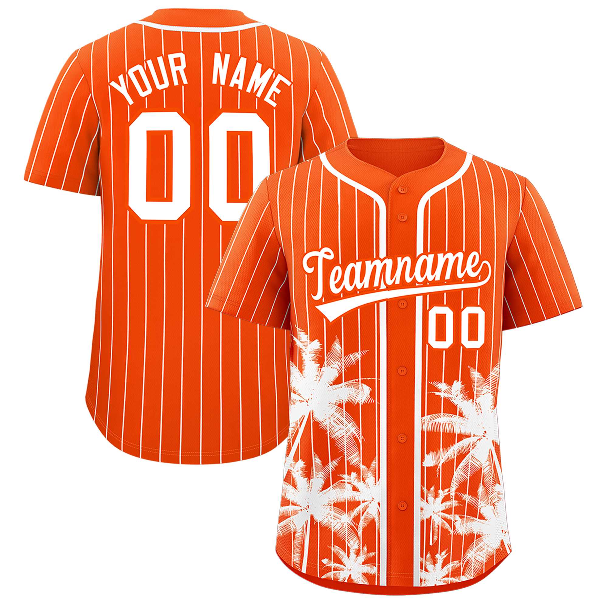 Custom Orange White Pinstripe Coconut Tree Pattern Authentic Baseball Jersey