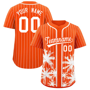 Custom Orange White Pinstripe Coconut Tree Pattern Authentic Baseball Jersey