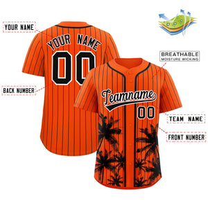 Custom Orange Black Pinstripe Coconut Tree Pattern Authentic Baseball Jersey