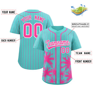 Custom Bright Green Pink Pinstripe Coconut Tree Pattern Authentic Baseball Jersey