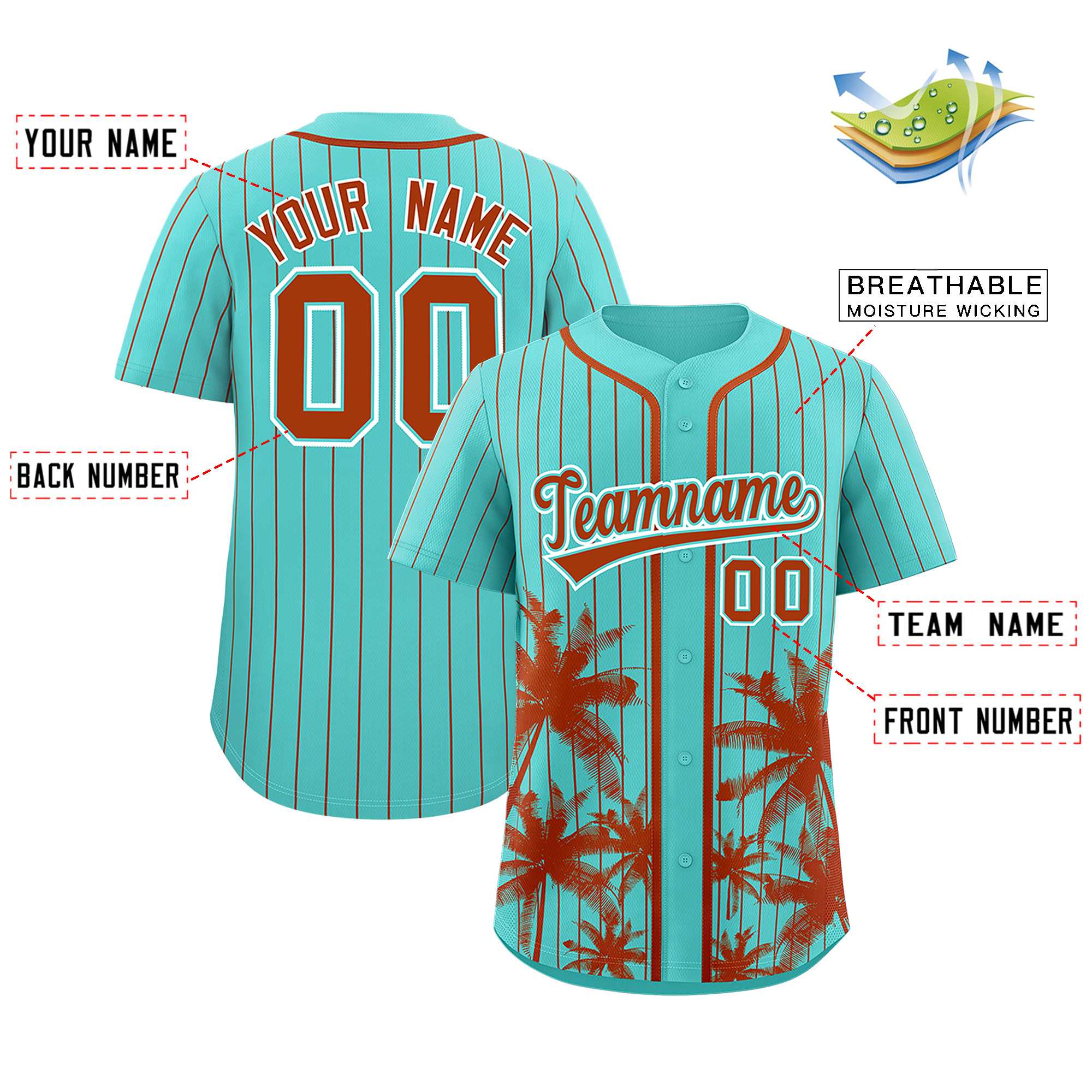 Custom Bright Green Texas Orange Pinstripe Coconut Tree Pattern Authentic Baseball Jersey