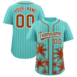 Custom Bright Green Texas Orange Pinstripe Coconut Tree Pattern Authentic Baseball Jersey