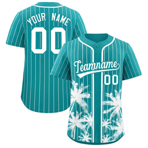 Custom Aqua White Pinstripe Coconut Tree Pattern Authentic Baseball Jersey