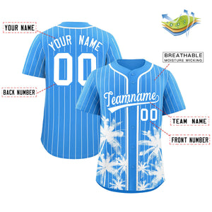 Custom Powder Blue White Pinstripe Coconut Tree Pattern Authentic Baseball Jersey