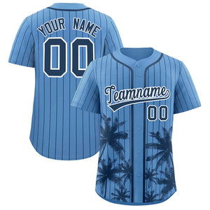 Custom Light Blue Navy Pinstripe Coconut Tree Pattern Authentic Baseball Jersey