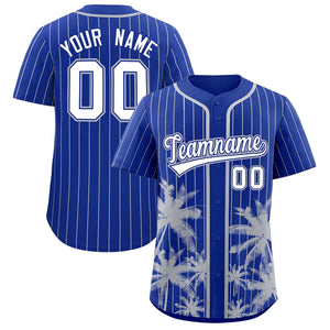 Custom Royal Gray Pinstripe Coconut Tree Pattern Authentic Baseball Jersey