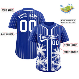 Custom Royal White Pinstripe Coconut Tree Pattern Authentic Baseball Jersey