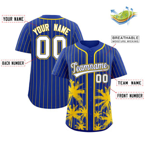 Custom Royal Gold Pinstripe Coconut Tree Pattern Authentic Baseball Jersey