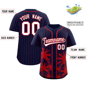 Custom Navy Red Pinstripe Coconut Tree Pattern Authentic Baseball Jersey