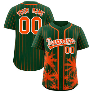 Custom Green Orange Pinstripe Coconut Tree Pattern Authentic Baseball Jersey