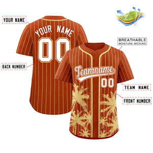 Custom Texas Orange Khaki Pinstripe Coconut Tree Pattern Authentic Baseball Jersey