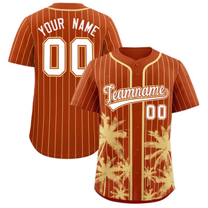 Custom Texas Orange Khaki Pinstripe Coconut Tree Pattern Authentic Baseball Jersey