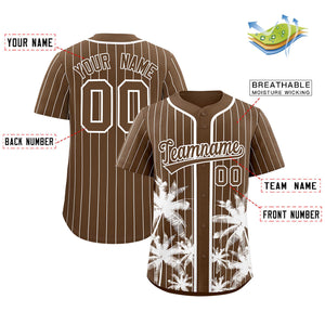 Custom Light Brown White Pinstripe Coconut Tree Pattern Authentic Baseball Jersey