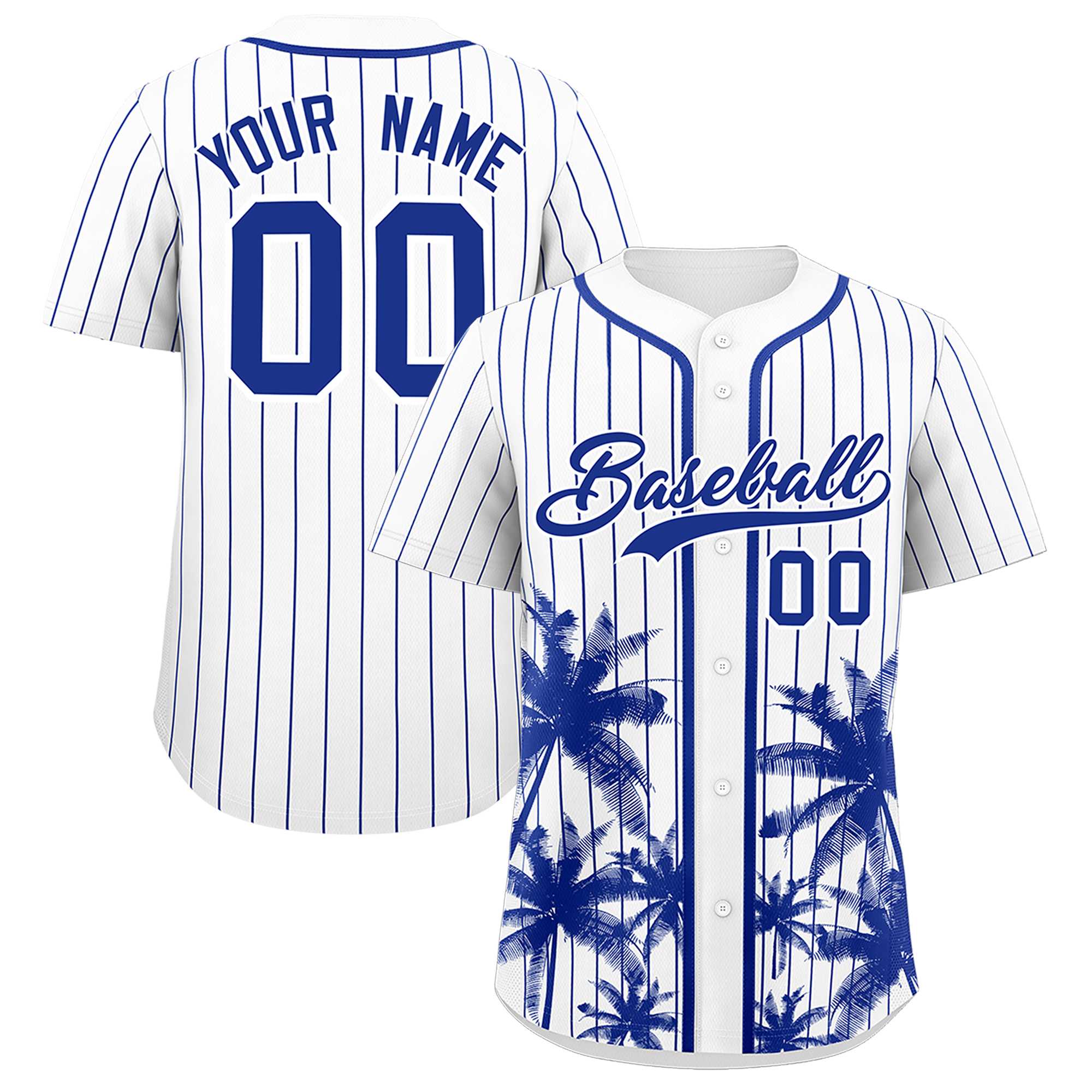 Custom White Royal Pinstripe Coconut Tree Pattern Authentic Baseball Jersey