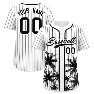 Custom White Black Pinstripe Coconut Tree Pattern Authentic Baseball Jersey