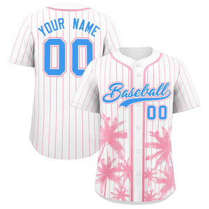 Custom White Light Pink Pinstripe Coconut Tree Pattern Authentic Baseball Jersey