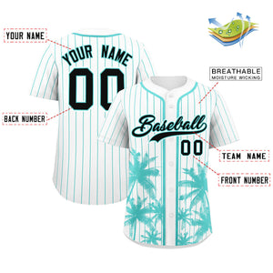 Custom White Bright Green Pinstripe Coconut Tree Pattern Authentic Baseball Jersey