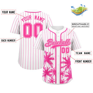 Custom White Pink Pinstripe Coconut Tree Pattern Authentic Baseball Jersey