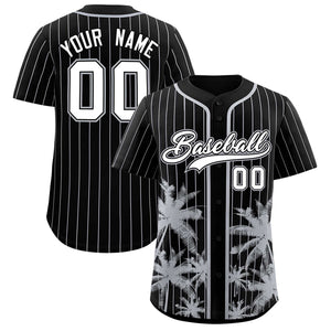 Custom Black Gray Pinstripe Coconut Tree Pattern Authentic Baseball Jersey