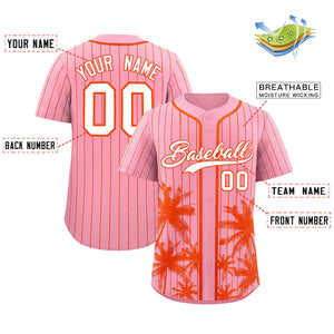 Custom Light Pink Orange Pinstripe Coconut Tree Pattern Authentic Baseball Jersey