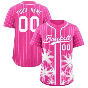 Custom Pink White Pinstripe Coconut Tree Pattern Authentic Baseball Jersey