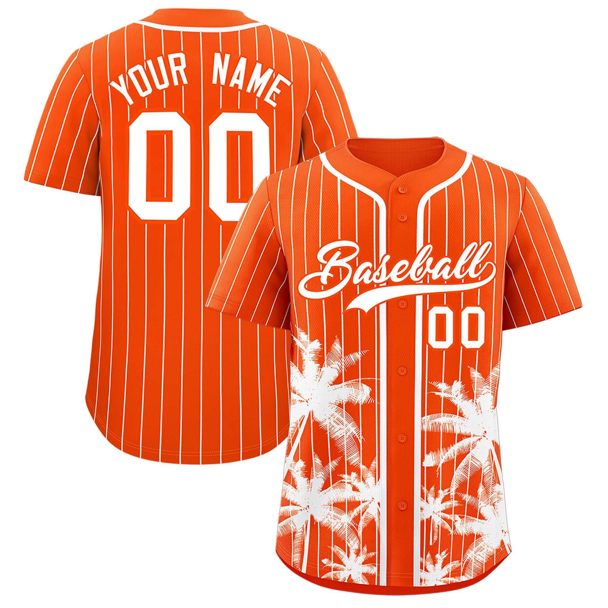 Custom Orange White Pinstripe Coconut Tree Pattern Authentic Baseball Jersey