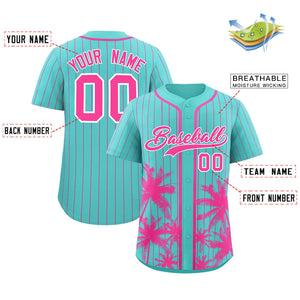 Custom Bright Green Pink Pinstripe Coconut Tree Pattern Authentic Baseball Jersey