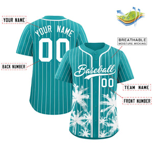 Custom Aqua White Pinstripe Coconut Tree Pattern Authentic Baseball Jersey