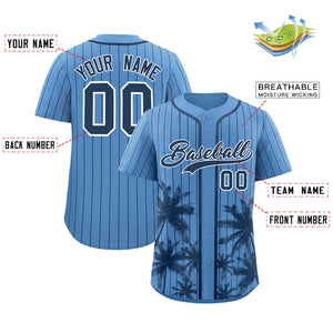 Custom Light Blue Navy Pinstripe Coconut Tree Pattern Authentic Baseball Jersey