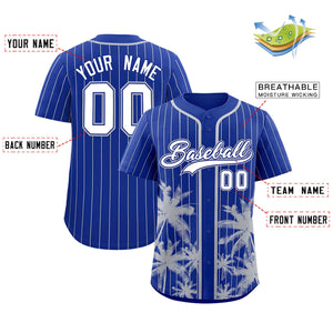 Custom Royal Gray Pinstripe Coconut Tree Pattern Authentic Baseball Jersey