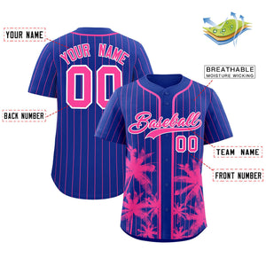 Custom Royal Pink Pinstripe Coconut Tree Pattern Authentic Baseball Jersey