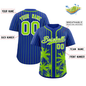 Custom Royal Neon Green Pinstripe Coconut Tree Pattern Authentic Baseball Jersey