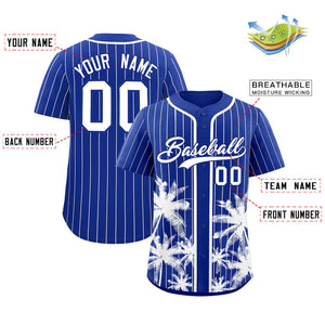 Custom Royal White Pinstripe Coconut Tree Pattern Authentic Baseball Jersey