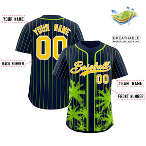 Custom Navy Neon Green Pinstripe Coconut Tree Pattern Authentic Baseball Jersey