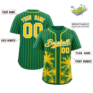 Custom Kelly Green Gold Pinstripe Coconut Tree Pattern Authentic Baseball Jersey