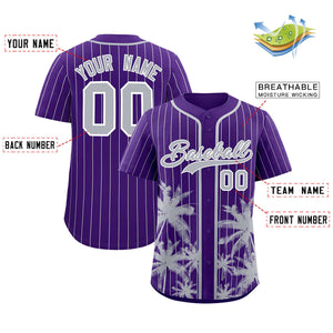 Custom Purple Gray Pinstripe Coconut Tree Pattern Authentic Baseball Jersey