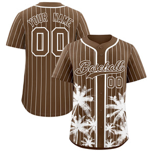 Custom Light Brown White Pinstripe Coconut Tree Pattern Authentic Baseball Jersey