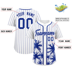 Custom White Royal Pinstripe Coconut Tree Pattern Authentic Baseball Jersey