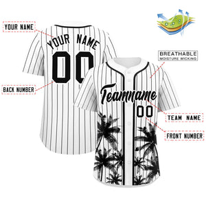 Custom White Black Pinstripe Coconut Tree Pattern Authentic Baseball Jersey