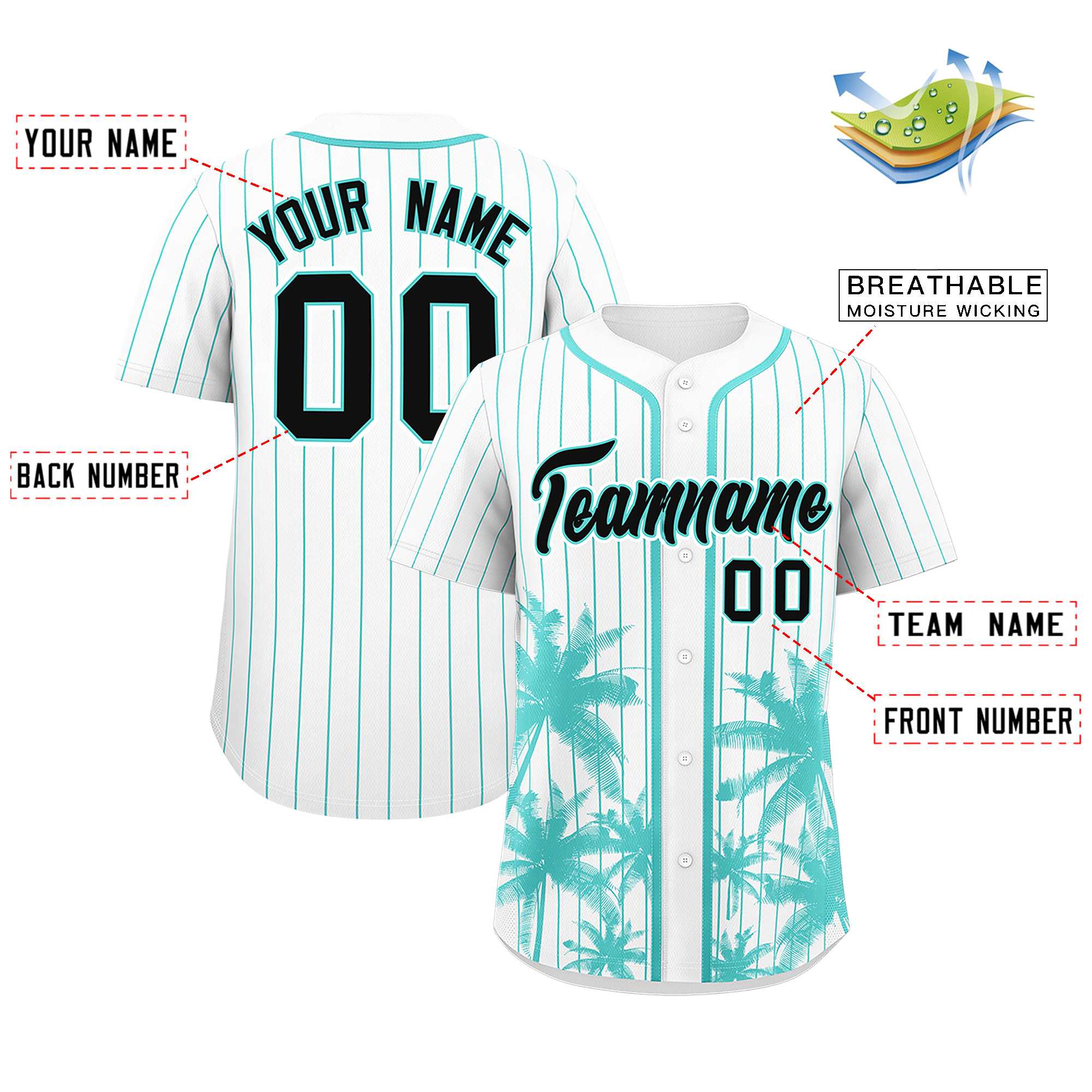 Custom White Bright Green Pinstripe Coconut Tree Pattern Authentic Baseball Jersey