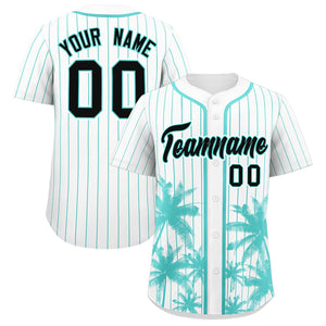 Custom White Bright Green Pinstripe Coconut Tree Pattern Authentic Baseball Jersey