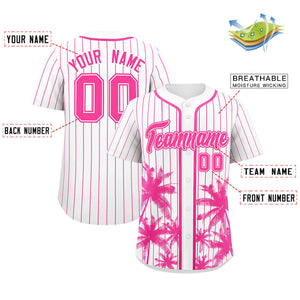 Custom White Pink Pinstripe Coconut Tree Pattern Authentic Baseball Jersey