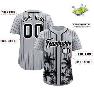 Custom Gray Black Pinstripe Coconut Tree Pattern Authentic Baseball Jersey