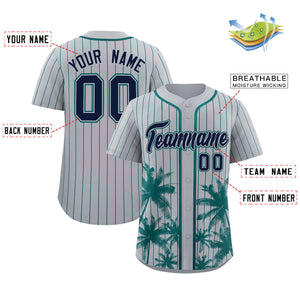 Custom Gray Aqua Pinstripe Coconut Tree Pattern Authentic Baseball Jersey