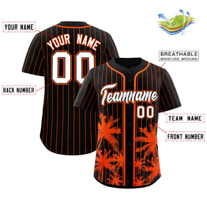 Custom Black Orange Pinstripe Coconut Tree Pattern Authentic Baseball Jersey