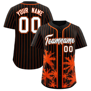 Custom Black Orange Pinstripe Coconut Tree Pattern Authentic Baseball Jersey