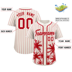 Custom Cream Red Pinstripe Coconut Tree Pattern Authentic Baseball Jersey